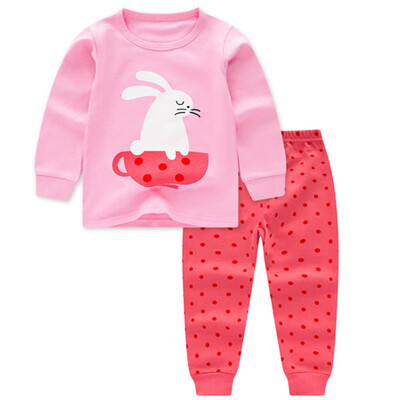 

2019 Autumn Baby Kids Girls Long Sleeve Cartoon Print T-Shirt TopPants Outfits Pajamas Sleepwear Set