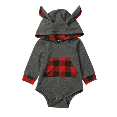 

Autumn Sets Baby Boy Rompers Outwear Long Sleeve Plaid Patchwork Hoodie SweatshirtTrousers Casual Sets