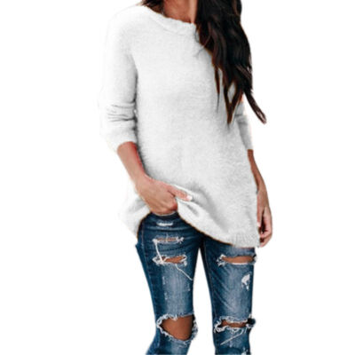 

Knit sweater womens autumn&winter simple warm warm long-sleeved cute solid color loose bottoming round neck sweater