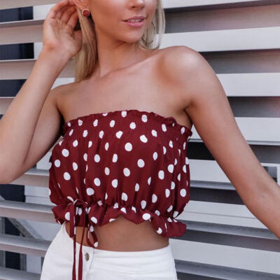 

Pulling rope clothing bench wear dot print red tops sexy women Tube tops femme new brand mujer 9176