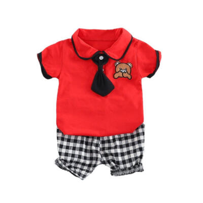 

Baby Boys Clothes Summer Kids Boys Short Sleeve Cartoon Bear Print Tops Blouse T-shirtPlaid Shorts Children Casual Outfits Sets