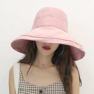 

New Women& Anti-Uv Wide Brim Summer Beach Hat Cotton Bucket Sun Protective Hat