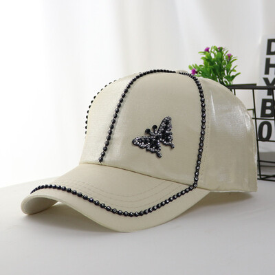 

Hat childrens Korean version casual versatile Diamond Butterfly mercerized baseball cap spring summer sun hat fashion Satin cap