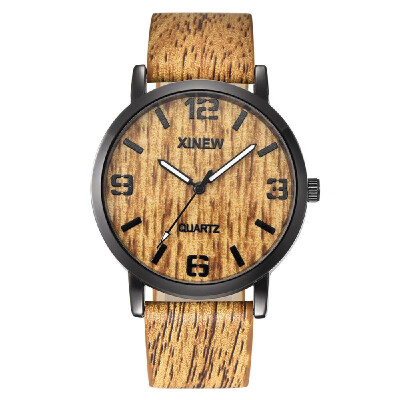 

Men Fashion Wrist Watch Student Simple Bark Pattern Leather Band Quartz Watch