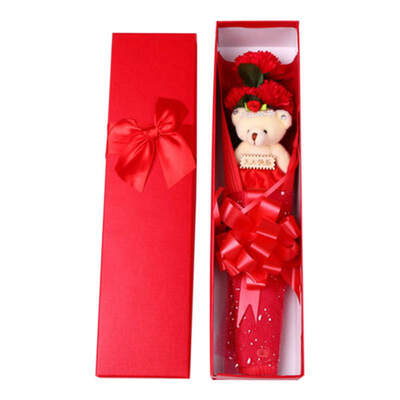 

3 Pcslot Artificial Carnation Soap Flower&Bear with Gift Box Mothers Day Present Gift Home Decoration