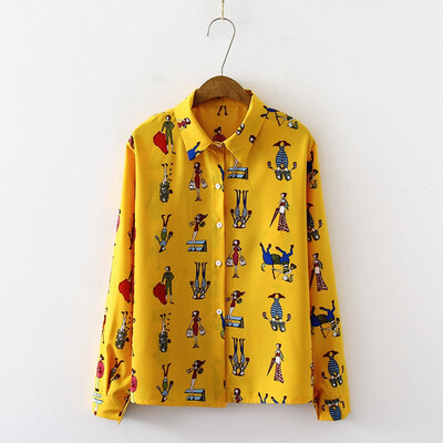 

Korean Streetwear Vintage Blouses Plus Size Graffiti Print Gril Blouse Button Cardigan Harajuku Style Autumn Long Sleeve Shirts