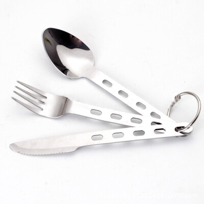 

3Pcs Camping Cutlery Cooking Utensils Set Hanging Fork Spoon Cutter W Key Ring