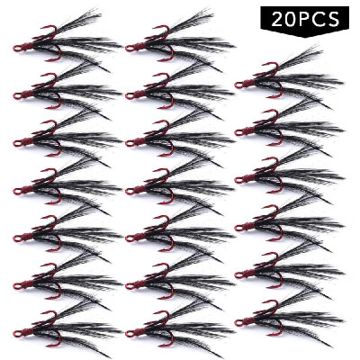 

20pcs Fish Hook 46810 Fishing Feather Barbed Treble Hooks Fishing Tackle