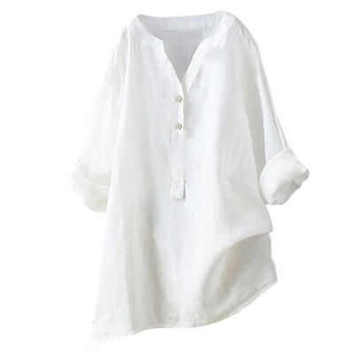 

Summer Womens Solid Color V-neck Long Sleeve Button Buckle Shirt Fashion V-neck Loose Retro Long Sleeve Casual Top
