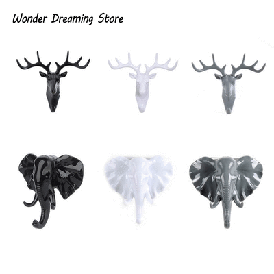 

Deer Head Elephant Animal Self Adhesive Clothing Display Racks Hook Coat Hanger Cap Room Show Wall Bag Keys Sticky Wall Holder