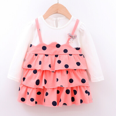 

NEW Autumn Casual Baby Girls Fake 2 Piece Dot Pattern Long Sleeve Dress Kids Toddler Pageant Sundress Dresses For Girls