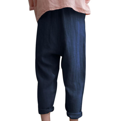 

Loose casual versatile cotton linen stretch high waist solid solid color trousers