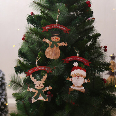 

Tailored Christmas Decorations Wooden Sleigh Christmas Tree Pendant Window Dressing 3PC