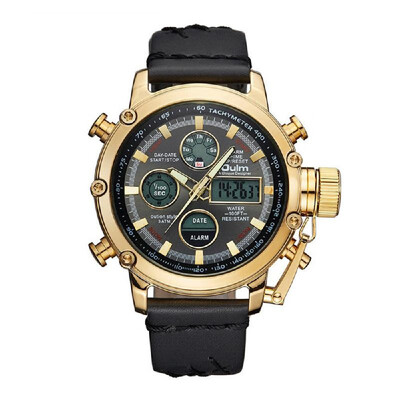 

Oulm Multifunction Men Sport Quartz Watches Fashion Leather Band Wristwatch Analog Digital Dual Display Calendar Date Alarm Watche