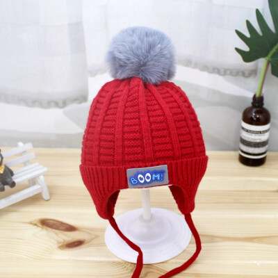 

Autumn Winter Cute Baby Girls Boys Toddler Warm Solid Print Hats With Ball Design Casual Caps Headwear