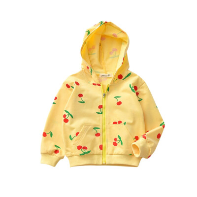 

Girl Jackets Girls Outerwear Coats Casual Cherry Printed Long Sleeve Hooded Sweatshirt Baby Kids Girls Lovely Thin Outwear