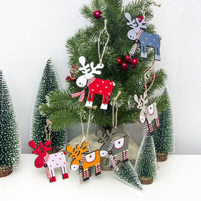

JPGIF Painted Wood Elk Pendant Christmas Tree Decoration Xmas Decor Deer Ornaments