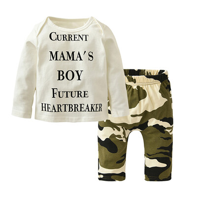 

Spring Autumn Set Casual Baby Boy Letter Printing Long Sleeve Top And Camouflage Trousers Kids Two-piece Outfit Set