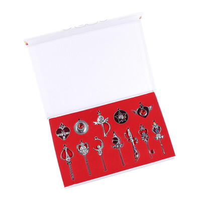 

12pcs Sailor Moon Proplica Japanese Anime Sailor Proplica Pendants Necklace & Keychain Toy Set for Anime-Fans