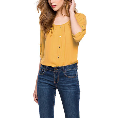 

Summer Autumn Style Casual Office women Shirts Ladies Round Neck Long Sleeve Chiffon Blouse