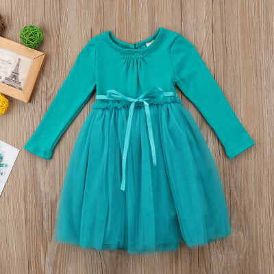 

Lovely Baby Girl Dress 2-7T New Autumn Casual Fashion Baby Girl Solid Color Long Sleeve Mesh Princess Dress Kids Clothing