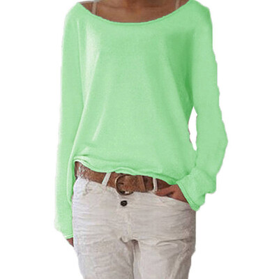 

Solid Color Casual Round Neck Long Sleeve Women Knitted T-shirt Bottoming Top