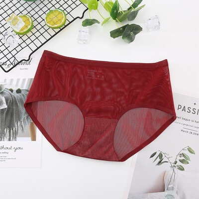 

Women Solid Seamless Panties Transparent Super Thin Mesh Mid Waist Briefs Lingerie Thongs Underwear Female Panties