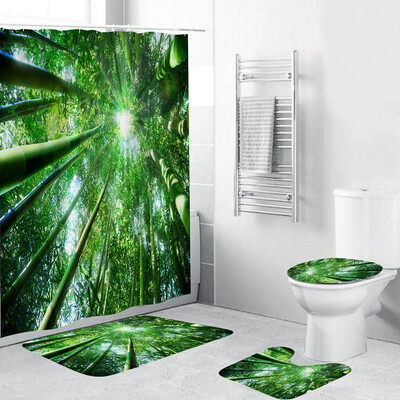 

Gobestart 4PCS Non Slip Toilet Polyester Cover Mat Set Bathroom Shower Curtain