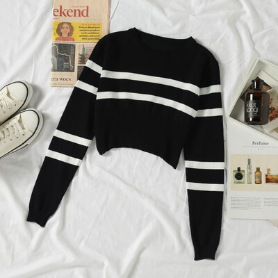 

Autumn women knitted sweaters korean style ladies short pullover long sleeve fall clothes jumper