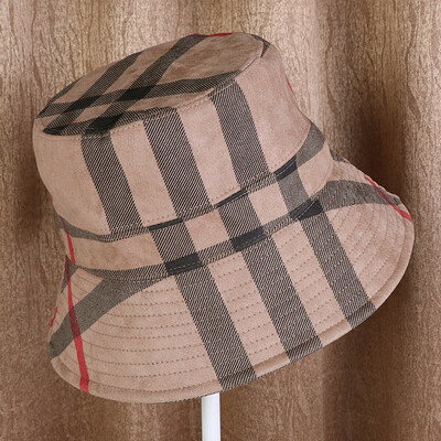 

Chequered Fishermans Cap Ms Autumn New Flannel Pot Cap Foldable Simple Student Sunshade Cap