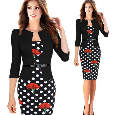 

Tailored Women Colorblock Plaid Wear To Work Business Party Bodycon Formal Sash Dress