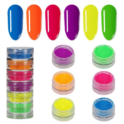 

6 ColorsSet Nail Art Powder Colorful Glow Sand Luminous Night Fluorescence Sand Nail Decoration Nail Glitter Powder