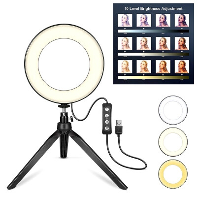 

6" LED Ring Light Mini LED Camera Light with Tripod Stand Cell Phone Holder Desktop LED Lamp for Video&Makeup