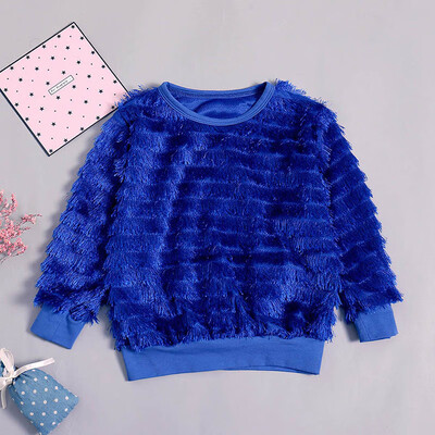 

Spring Autumn Winter Baby Girls Hoodies Blue Long-sleeved Pullover Girls Sweatshirts Solid Color Childrens Clothing