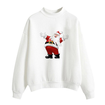 

Halloween Women Brushed Sweatshirt Autumn Winter Long-sleeved Santa Claus Christmas Tree Print Sweatshirt Happy Halloween