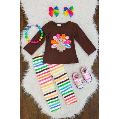 

US Toddler Kids Baby Girl Thanksgiving Turkey Clothes Tops T-shirt Pants Outfits