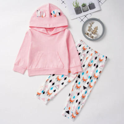 

Toddler Infant Baby Girls Fox Hooded Tops Pants Leggings Outfits Set Clothes USA