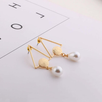 

wholesales Fashion Jewelry Bohemia Korean Style Long Pearl Triangle Earrings For Girl Gift