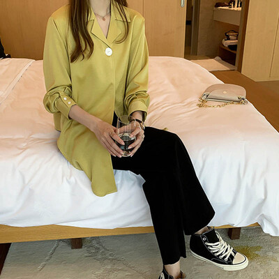 

Women Blouse Autumn Blouse Turn-down Collar Solid Color Fashion 2019 Casual Long Sleeve Office Lady Blouses