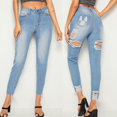

Gobestart Women High Waist Stretch Print Jeans Leggings Skinny Slim Fitness Pants Trousers