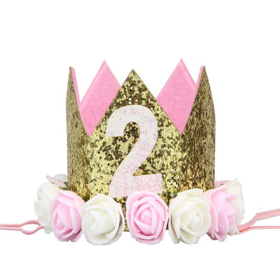 

Baby Boy Girl Birthday Party Hat Headwear Elastic Headband Glitter Number Flowers Crown
