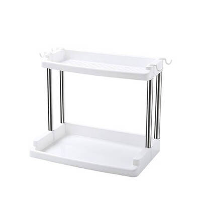 

Double Layer Kitchen Spice Rack Plastic Stainless Steel Seasoning Bottle Storage Shelf Bathroom Organizer
