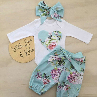 

Fashion Infant Baby Girl Floral Clothes Romper Tops Pants Headband Outfit Set