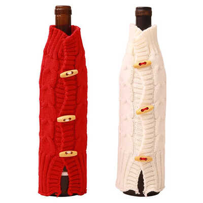 

Christmas Xmas Knit Horn Button Wine Bottle Protector Sleeve Decoration Desk Travel Picnic Case Bag Festival Holiday Gift