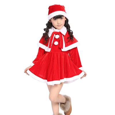 

Kids Baby Girls Christmas Clothes Costume Party DressesShawlHat Outfit Cotton Blended Red Children Dress set 0-7 Years
