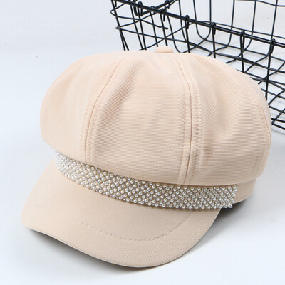 

Xiao Xiang Feng Pearl Cotton Flat Top Navy Hat Female Korean version of Joker Cap Net Red with Octagon Hat FallWinter