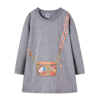 

New Autumn Casual Baby Girls Dress 3-8T Lovely Fake Bag Print Long Sleeve T-shirt Dress Kids Toddler Girl Dress