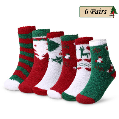 

6 Pairs Christmas Holiday Socks Adults Winter Cozy Socks Patterned High Tube Crew Socks Women