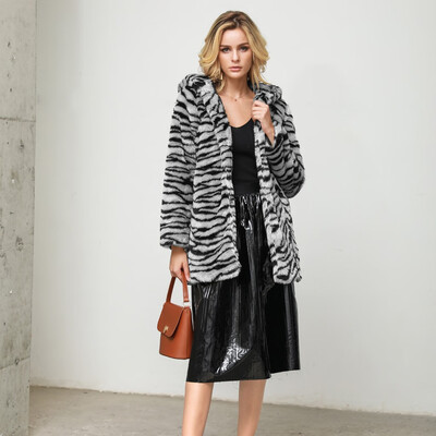 

Tailored Women Fashion Leopard Faux Fur Outwear Cardigan Loose Hooded Pocket Coat