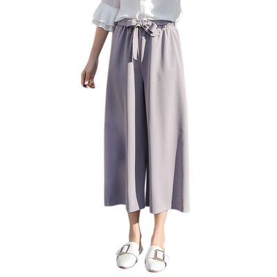 

Springsummer pleated wide legged pants solid color pleated wide legged High Waist Tie pants female straight nine minutes pants